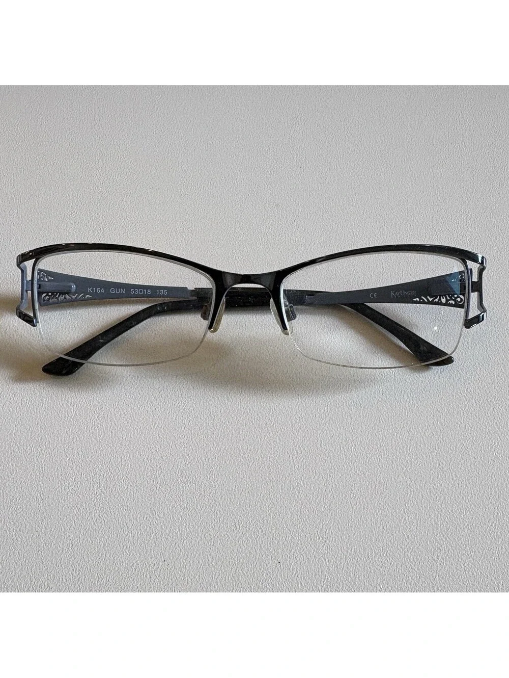 Kay Unger K164 GUN Semi-Rimless Eyeglasses Frame Grey Rhinestone 53-18-135